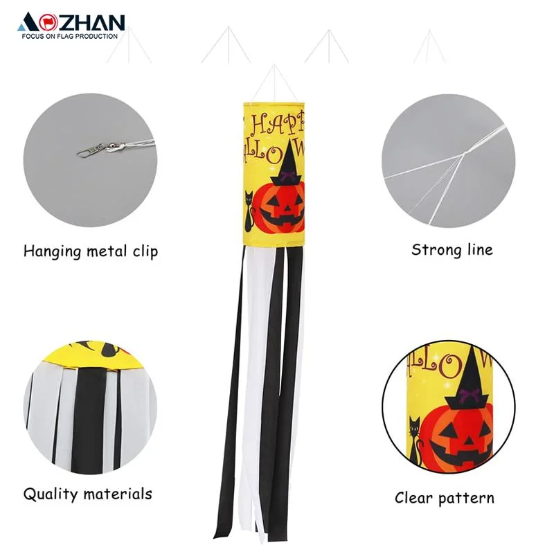 2022 Hot Sale Scary Hanging Outdoor Decor Happy Halloween Ghost Wind Flag for Halloween Windsock Yard Decoration