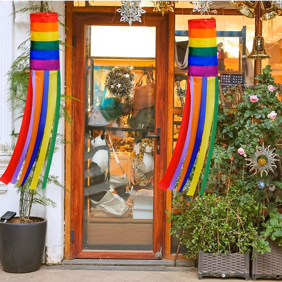 Bandera de la manga de viento de la columna del arco iris de 60 pulgadas Decoración al aire libre rayada del orgullo gay Lgbt Decoración de la pancarta del evento