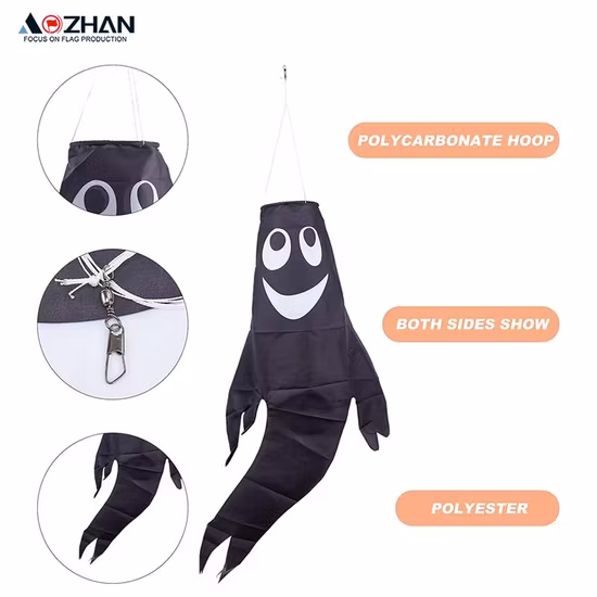 Venta al por mayor colgante al aire libre jardín decorativo manga de viento Halloween Navidad viento calcetín bandera